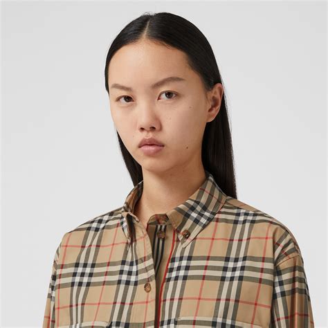 Burberry Ladies Vintage Check Stretch Cotton Oversized Shirt